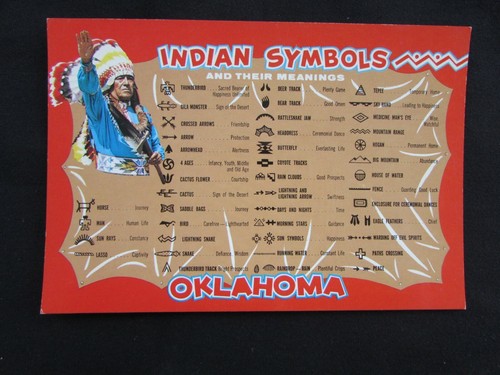 NATIVE AMERICAN INDIAN SYMBOLS & THEIR MEANINGS - OKLAHOMA - POSTCARD - Picture 1 of 2