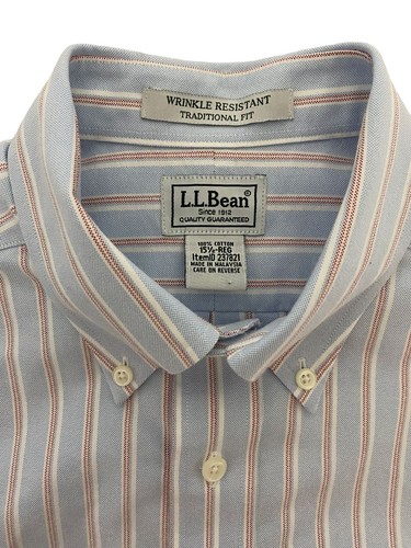L.L.Bean Button Up Shirt Men's Size 15 1/2 REG WrinkleResistant ShortSleeve Blue - Picture 4 of 7