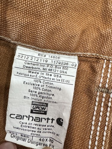 Carhartt Brown Jeans 40x30 (meas. 37x23) Original Fit double Knee USA Union Made - Picture 6 of 17