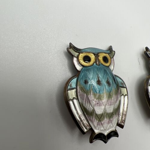 Vintage David Andersen Sterling Enamel Owl Brooch - Signed Pin Norway - Lot Of 2 - Picture 2 of 8
