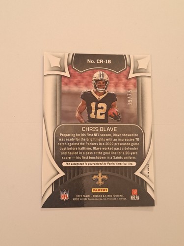 2022 Rookie And Stars Chris Olave Auto #/75 Rookie Crusade Prizm In Toploader - Picture 5 of 5