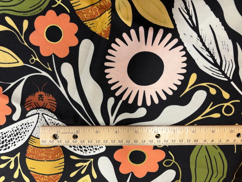 MODA  Bee Garden Metallic Black Panel 48418 21M 100% Quilt Cotton 36X45" - Image 3 of 4