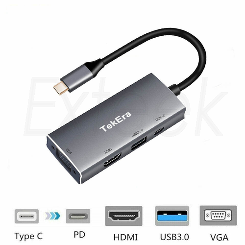 Type-C 3.1 to HDMI VGA USB C US3.0 4 Port HUB Adapter Cable For Macbook iPad Pro - Picture 8 of 12