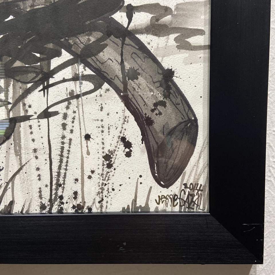 Artista del tatuaje de California JESSE GAZAL original pluma y tinta dibujo calavera huesos cruzados Foto 3 de 4