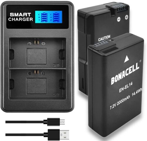 2X 2000mAh EN-EL14 AKKU für Nikon D3100 D3200 D3300 D5100 D5200 D5300 D5500 DHL - Foto 7 di 11