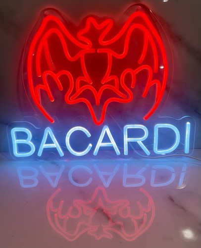 Bacardi Rum. Neon Light Up Sign. Dimmable Light Control. Can Be Hung Or Stood Up