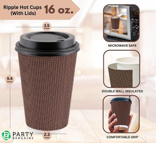 Insulated Double Wall Hot Cups with Lids, Paper Coffee Cups, To-Go Cup, Tea Cup - Picture 7 of 8