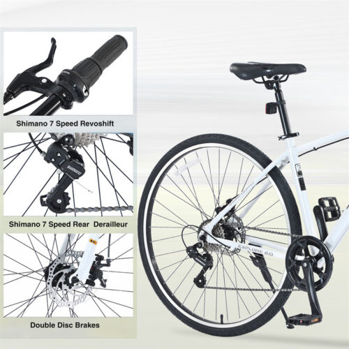 700C Hybrid Bike 7 Speed Aluminum Alloy Frame Double Brake for Adults Road Bike - Picture 4 of 6