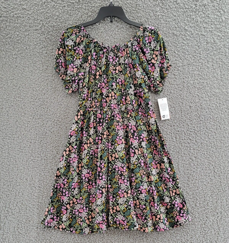 Epic Threads Wildflower Print Peasant Dress Big Girls L Deep Black Short Sleeves - Picture 2 of 16