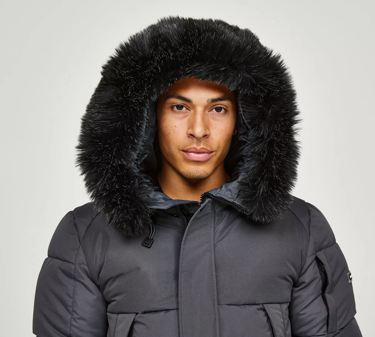 KWD Puffer Bomber Jacket with Fur Hood Grey Nepal Ubuy