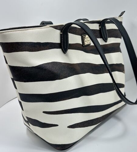 Dooney & Bourke Designer Zebra Stripe Medium Shoulder Tote Purse Handbag - Picture 11 of 12