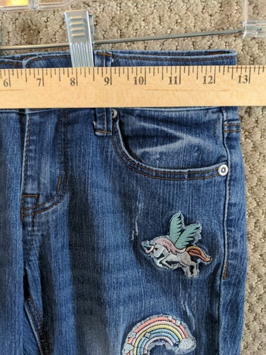 Grace in LA Girls UNICORN Stretchy Jeans 10 Bootcut Med Wash Embroidery Patches - Picture 8 of 12