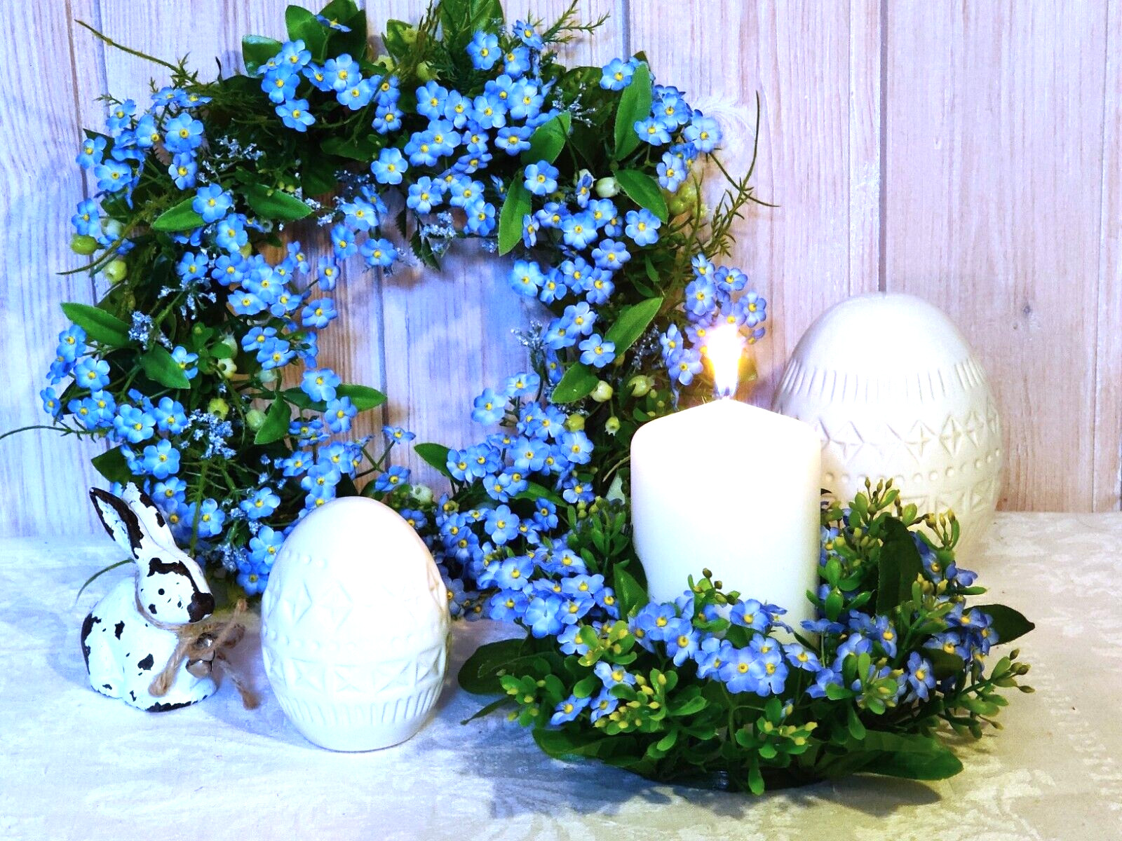 Vergissmeinnicht Kranz weiß Blüten Seide groß Türkranz Frühling Sommer Blumen