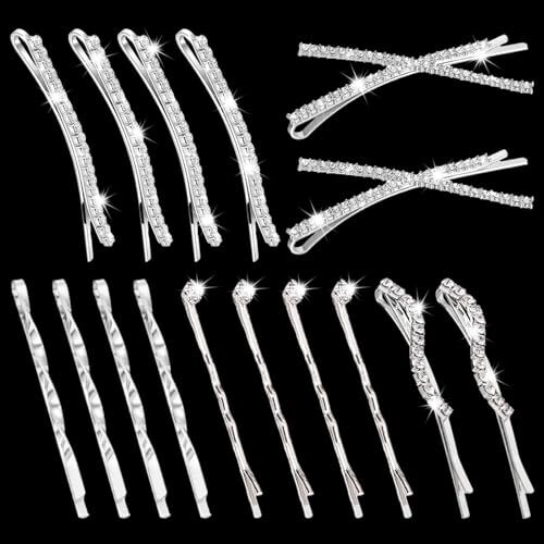 16 Pieces Silver Rhinestone Bobby Pins Set Delicate Decorative Fancy Crystal - Bild 1 von 6