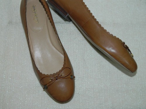 Ralph Lauren Size 10B Brown Leather Scalloped Edges Ballet Flats - Picture 6 of 10