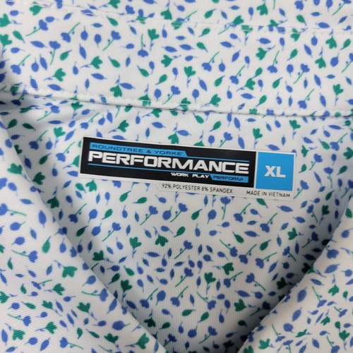 Neu mit Etikett Roundtree & Yorke Herren XL weiß Allover Blumenmuster Performance Stretch Polo - Bild 4 von 7