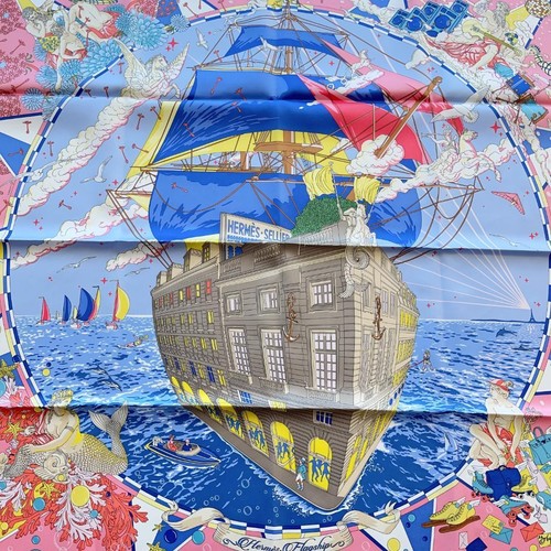 Hermes Scarf Stole Flagship Candy Pink Dimitri Rybaltchenko Silk Auth New 88.5cm - Picture 3 of 11