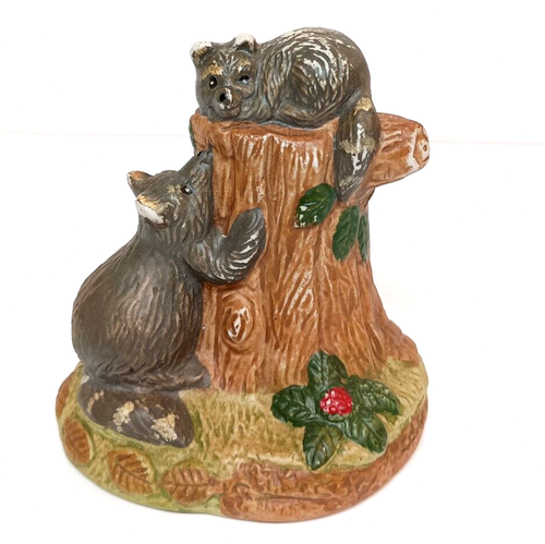 Vintage Porcelain Groundhogs on a Log Tree Stump FIGURINE STATUETTE