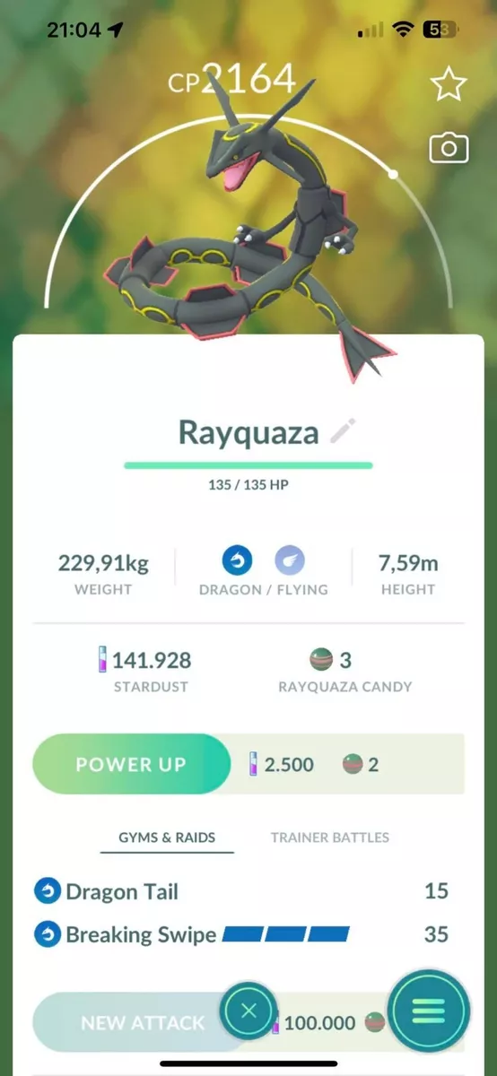 Pokemon Go Shiny Rayquaza - Mini PTC 80K Stardust