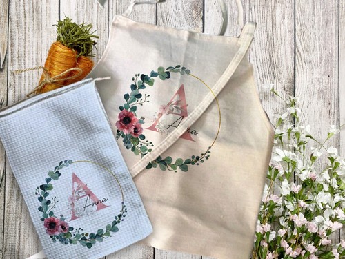 Personalised BRIDAL floral linen cooking apron, women chef pinny, tabard, - Picture 2 of 4