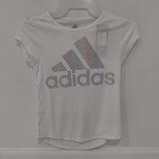 DEFECT Adidas Girls' Climalite Rainbow Foil Logo T-Shirt, XS, White 20 5B064