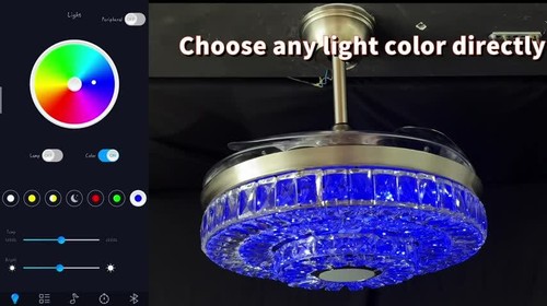 42" Bluetooth Led 7-Color Chandelier Crystal Ceiling Fan w/Remote+Music Player - Video 1 of 1