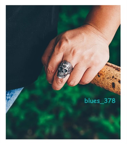 Customize 925 Sterling Silver High Detail Skull Ring Mens Biker Punk Ring Gift - Picture 12 of 13