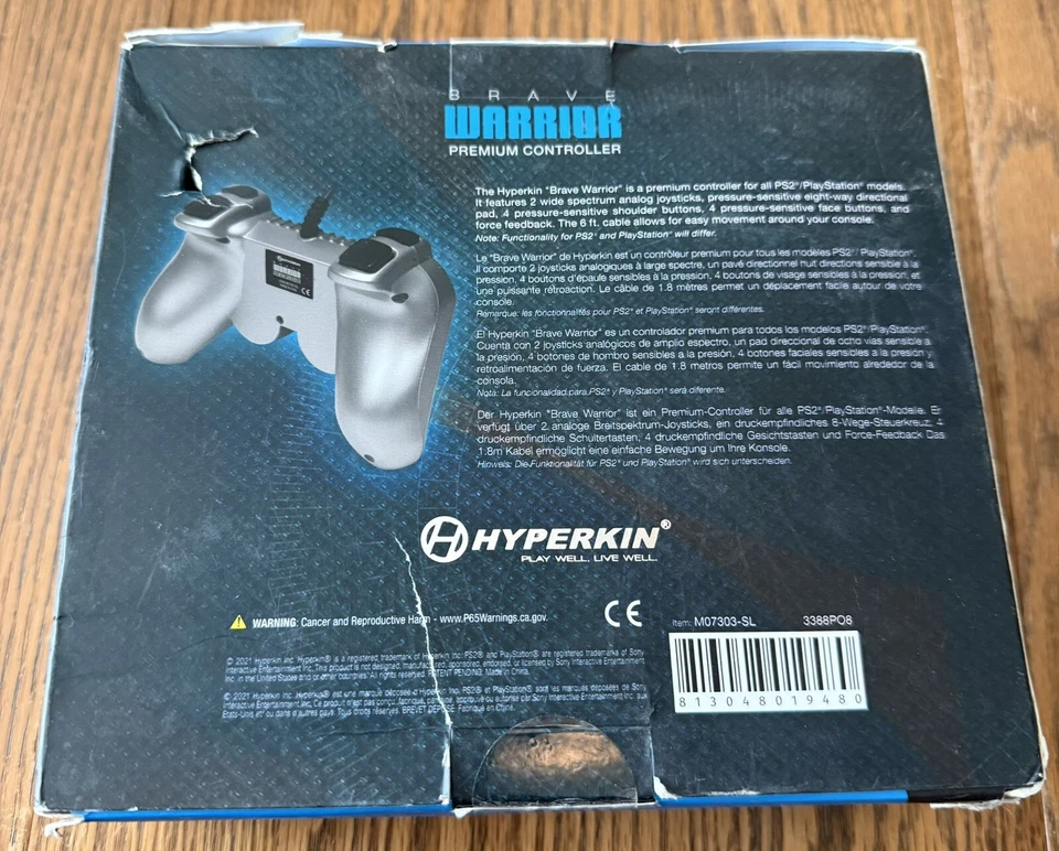 Hyperkin Brave Warrior Premium Controller for Playstation 2 Silver M07303 New - Image 2 of 3
