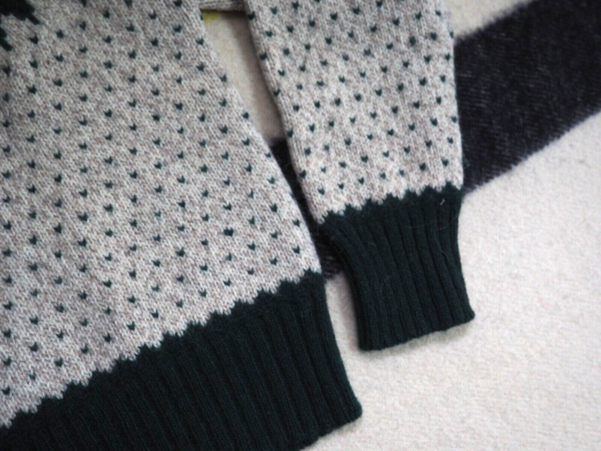 VTG 70s 80s WOOLRICH Fair Isle Beige Green Wool Pullover Sweater 