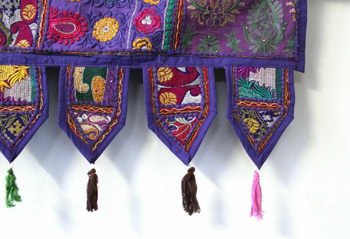 Indian Vintage Patchwork Toran Purple Handmade Door Hanging Window Art Boho - Picture 2 of 4