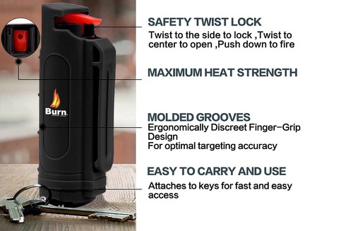 4 Pack BURN Pepper Spray 1/2oz Self Defense Keychain Case Molded OC Black - Picture 3 of 9