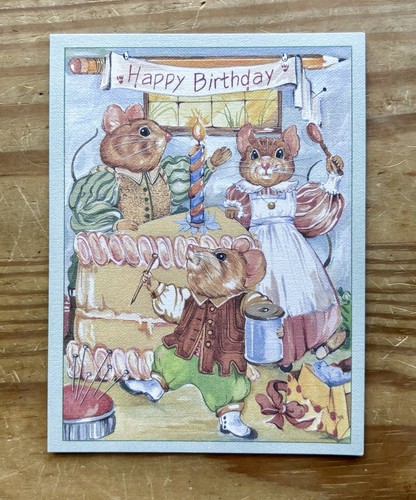 Ron Schreiner Anthropomorphic Mouse Family Birthday Card Whimsical Goblin Core - Picture 1 of 4