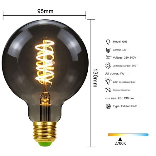 Filament Vintage Retro Bulb Electroplated Gray Edison Lamp Vintage Decorative - Picture 5 of 18