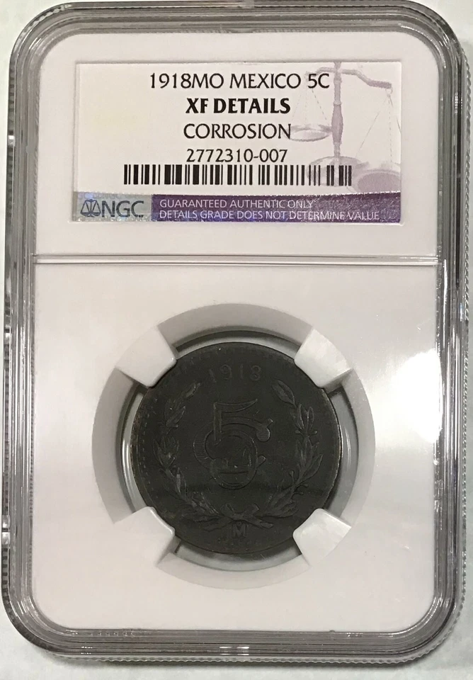 1918 Mexico 5 centavos NGC XF Details Bronze 28mm KM 422 (C000227) - Image 3 of 4