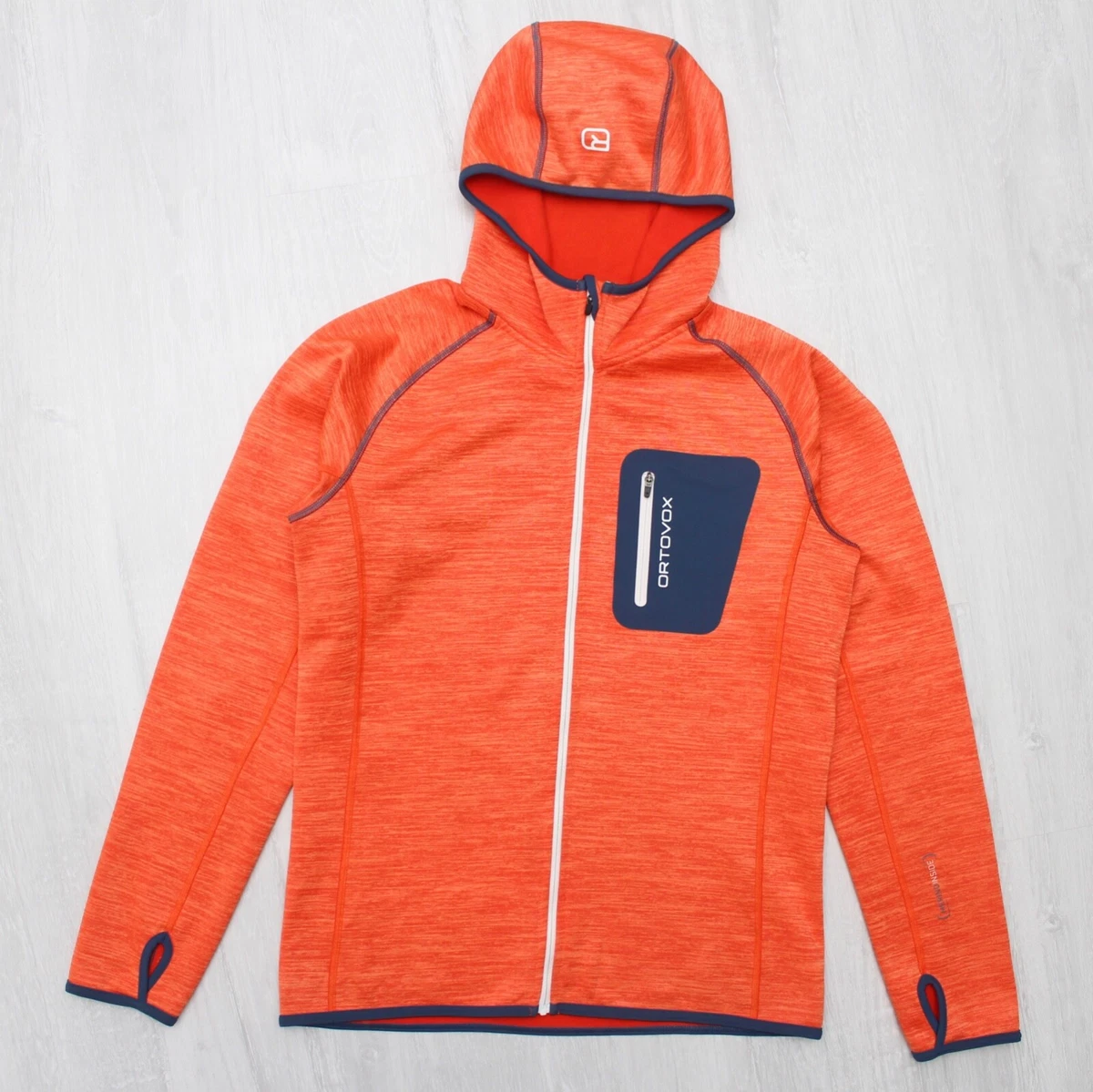 Menu0026#039;s ORTOVOX Merino Inside Fleece Jacket Hoody Full Zip Orange S |  eBay