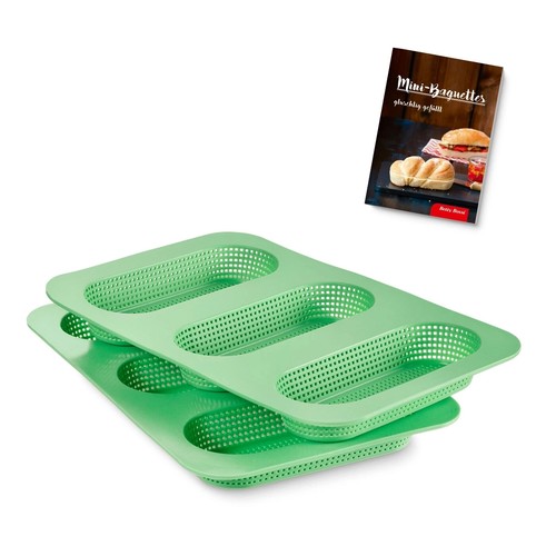 BETTY BOSSI Backform Mini-Baguettes 2 Stück Brot Baguette Silikon Grün NEU - Bild 1 von 7