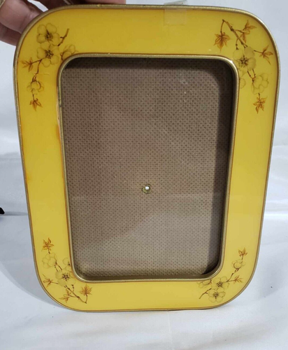 Yellow & Gold The Bucklers Enamel & Glass Floral Picture Frame vtg 60's décor - Picture 3 of 5