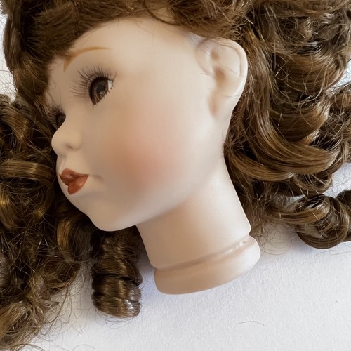 VINTAGE DOLL HEAD For 16” Dolls Auburn Curls Wig Porcelain Flange Style Neck - - Picture 7 of 11