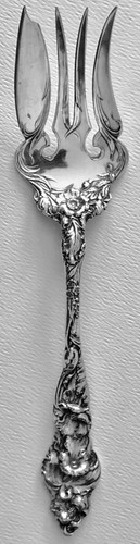Forchetta per carne fredda antica Les Six Fleurs Reed&Barton argento sterling grande da servire - Foto 10 di 11