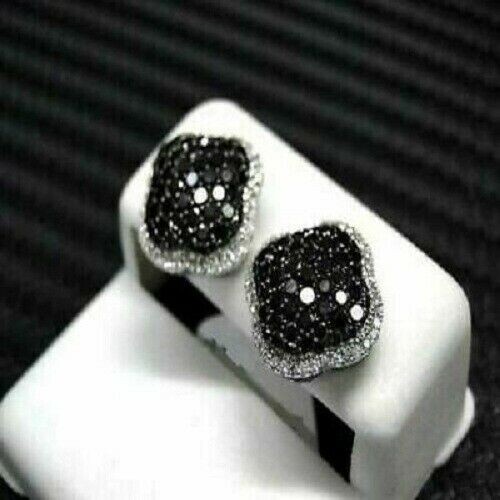 2Ct Round Cut Black Diamond Cluster Stud Earrings Lab Created 14K White Gold Fn - Picture 4 of 4
