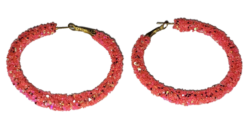 Beautiful Hoop Earrings Glitter Rose-Red Easter Holiday Jewelry Large 2" - Picture 6 of 18