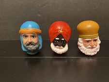 3 VTG Christmas Wise Men Doll Heads Nativity Japan Magi Painted Plastic/Vinyl