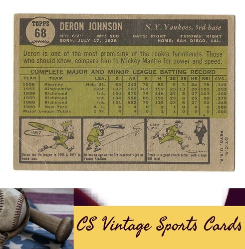 1961 Topps #68 Deron Johnson - Picture 2 of 2
