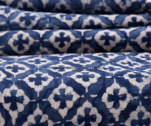 2.5 Yard Indian Blue Indigo Hand Block Print Cotton Fabric Dressmaking Sewing - Picture 2 of 3