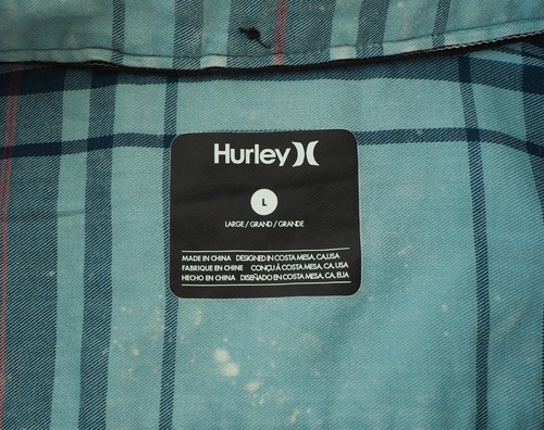 Hurley Button Down Shirt Mens Large Archer Bleached Blue Plaid Striped Cotton - Picture 3 of 3