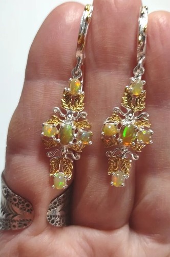 Natürliche äthiopische Opal Ohrringe 925 Sterling Gold plättchen - Bild 2 von 12