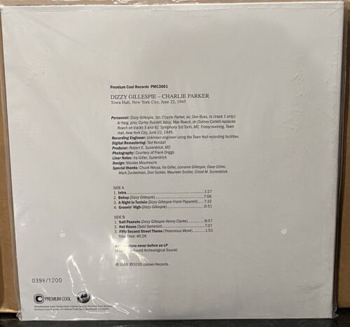 Dizzy Gillespie Charlie Parker Town Hall New York June 1945 VINYL LP RSD 2020 - Foto 2 di 2