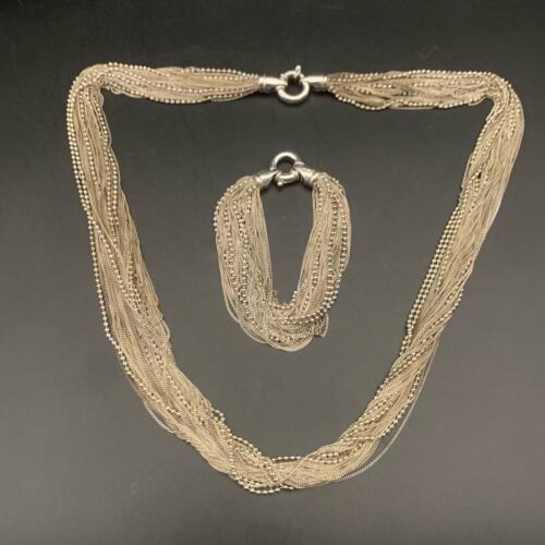 Vintage 925 Italy Sterling Silver Multi-Strand Necklace & Bracelet Luxury Set - Picture 4 of 22