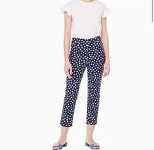 NWT KATE SPADE Cloud Dot Jacquard Pant Size 2 Navy And White Cropped Ankle Pant