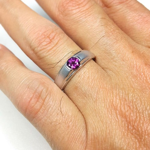 2Ct Round Cut Simulated Amethyst Men's Band Solitaire Ring 14K White Gold Plated - Picture 5 of 14